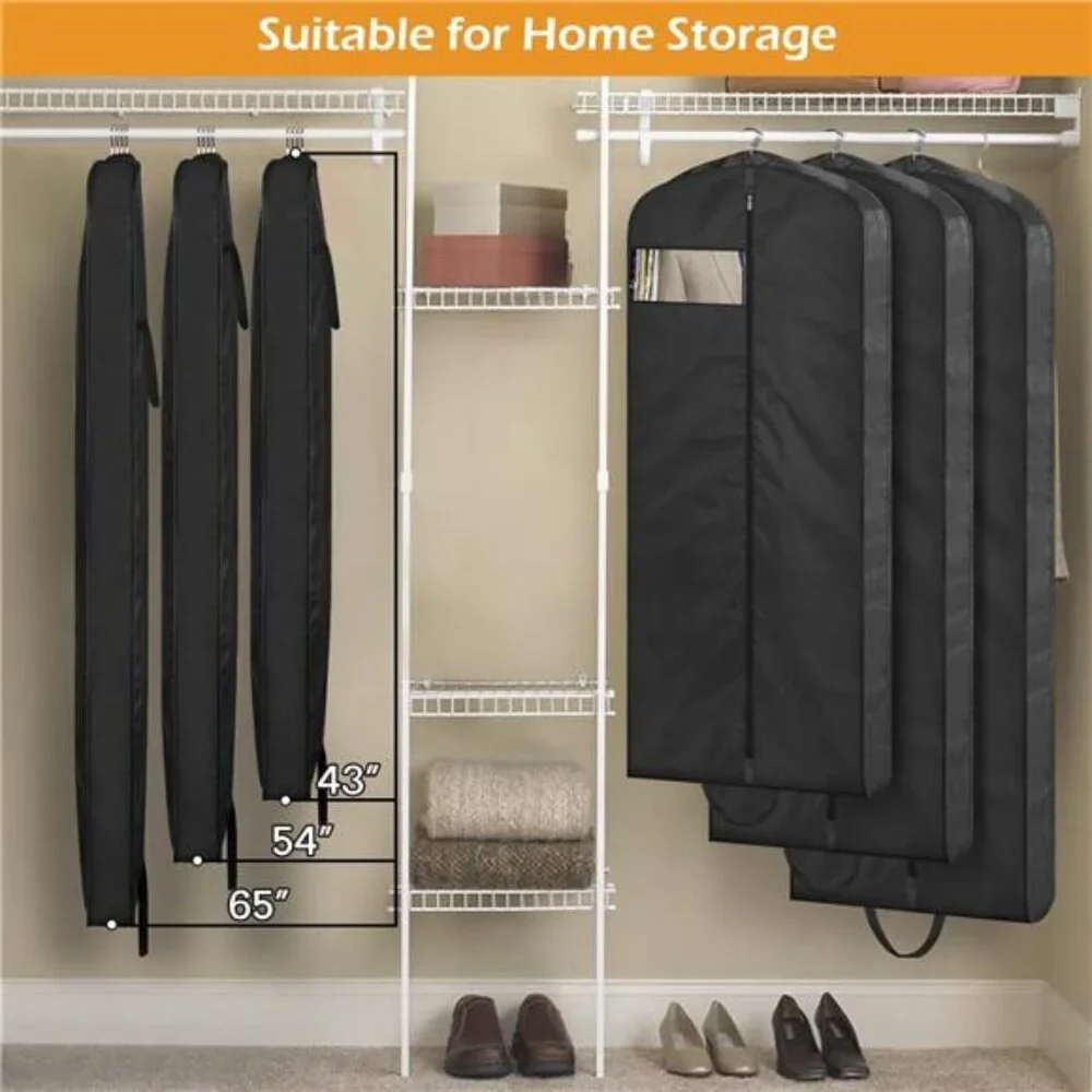 65 Inch Garment Bags 2 Pack Long Travel Dress Wedding Coat Suit Black Waterproof